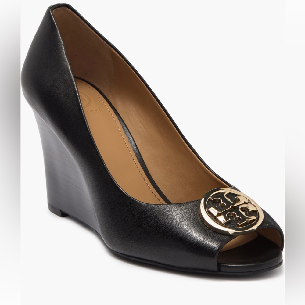 Tory Burch Black Peep-Toe Platform Shoes